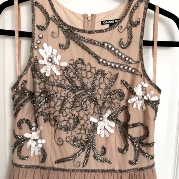 Gianni Bini Elise Beaded Midi Dress in Champagne Size 0 - Picture 3 of 5